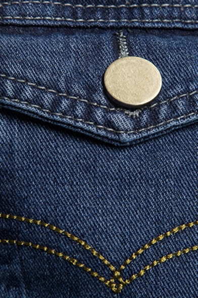 Fashion Guys Jacket Pure Color Chest Pocket Turn-down Collar Long Sleeve Slim Denim Jacket