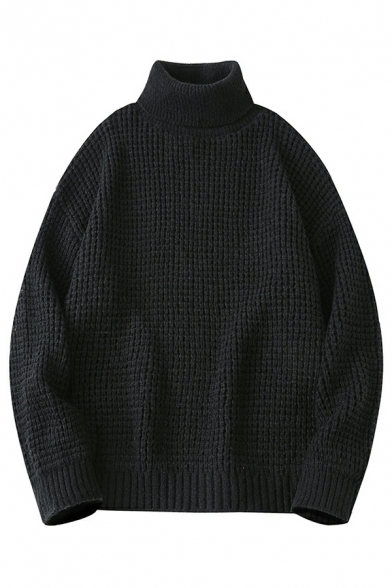 Popular Sweater Solid Color High Neck Ribbed Trim Sweater for Men