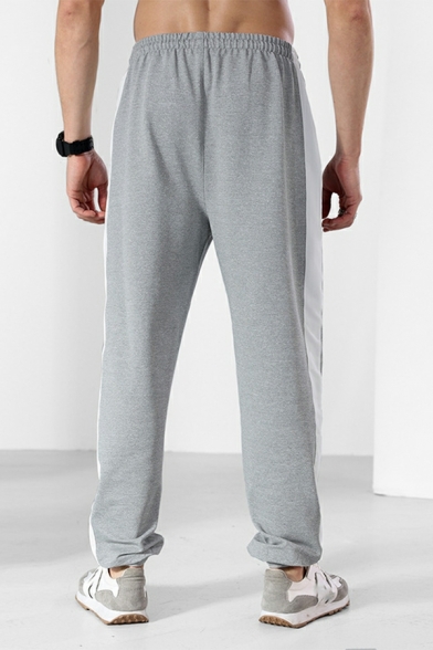 Stylish Pants Striped Print Drawstring Waist Mid Rise Full Length Pants for Guys