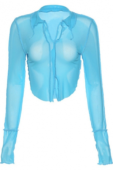 Modern Tee Shirt Plain Ripped Long Sleeves V-neck Split Front Tee Shirt for Women