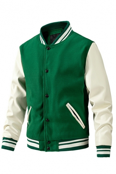 Pop Jacket Contrast Stripe Pocket Regular Button Fly Stand Collar Bomber Jacket for Boys