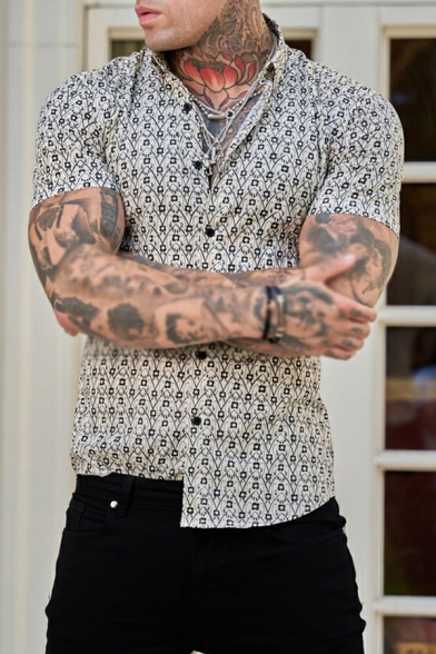 Edgy Shirts All over Printed Button up Short Sleeves Shirts for Men