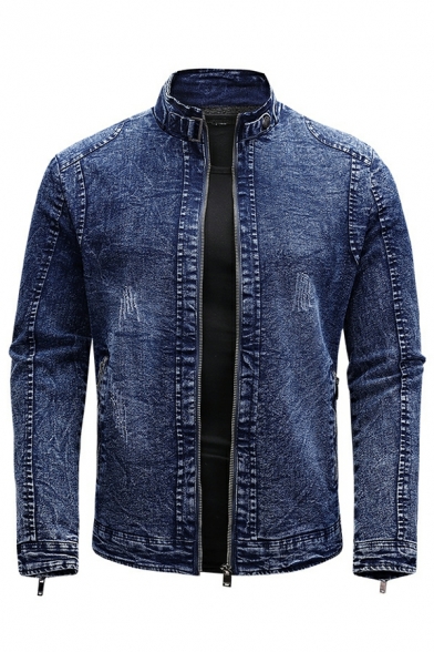 Elegant Boys Jacket Solid Pocket Detailed Long Sleeve Stand Collar Skinny Denim Jacket