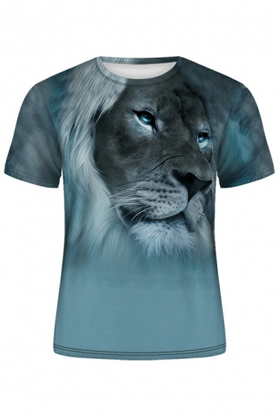 Men Boyish Tee Shirt 3D Animal Print Round Collar Short Sleeves Fitted T-Shirt