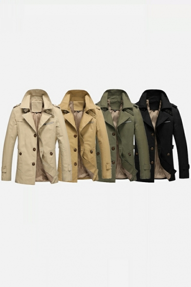 Modern Guy's Coat Whole Colored Lapel Collar Regular Single-Breasted Trench Coat