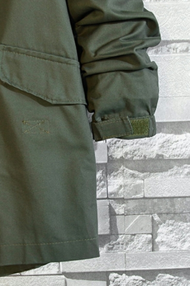 Urban Trench Coat Plain Hooded Flap Pocket Trench Coat for Men