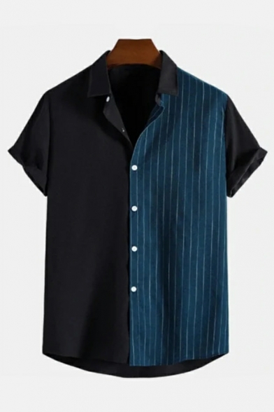 Men Simple Shirt Tropical Print Spread Collar Relaxed Short Sleeve Button down Shirt