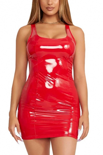 Hot Dress Plain Spaghetti Straps Sleeveless Slim Fitted Bodycon Dress for Women