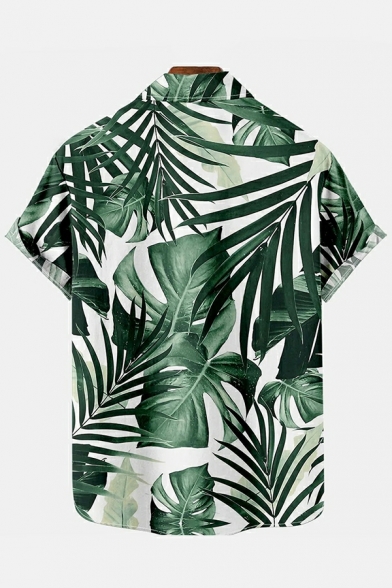 Men Simple Shirt Tropical Print Spread Collar Relaxed Short Sleeve Button down Shirt