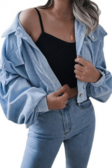 Urban Casual Jacket Plain Corduroy Button Closure Casual Jacket for Women