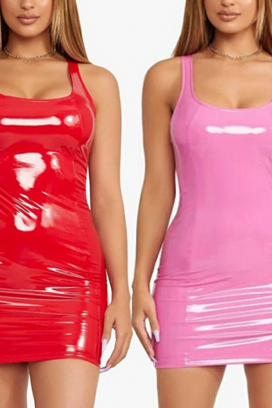 Hot Dress Plain Spaghetti Straps Sleeveless Slim Fitted Bodycon Dress for Women