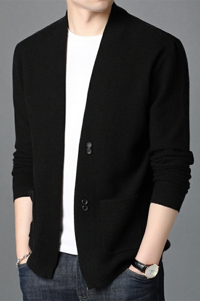 Leisure Cardian Plain Stand Collar Long Sleeves Button Closure Cardian for Men