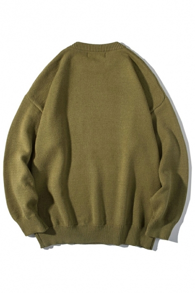 Modern Sweater Plain Round Neck Ribbed Trim Sweater for Men