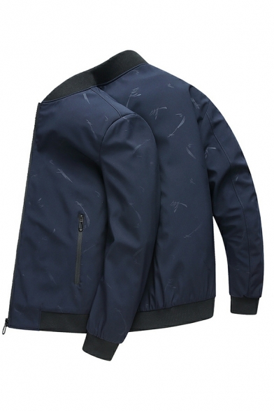 Boy's Cozy Jacket Contrast Trim Pocket Stand Collar Long Sleeves Zipper Bomber Jacket