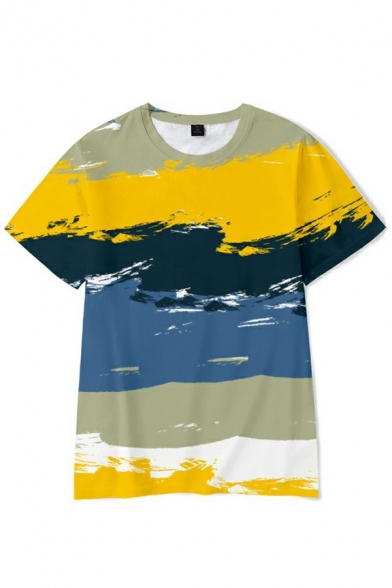 Guys Freestyle Tee Shirt Painting Pattern Round Collar Short Sleeve Fitted T-Shirt