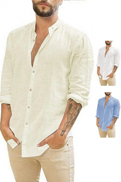 Elegant Shirt Solid Turn-down Collar Regular Long-Sleeved Button Down Shirt for Boys