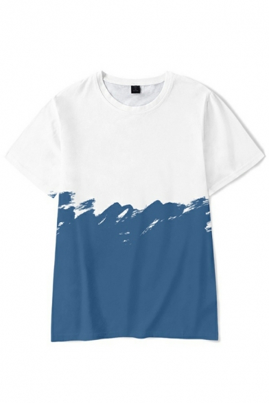 Guys Freestyle Tee Shirt Painting Pattern Round Collar Short Sleeve Fitted T-Shirt