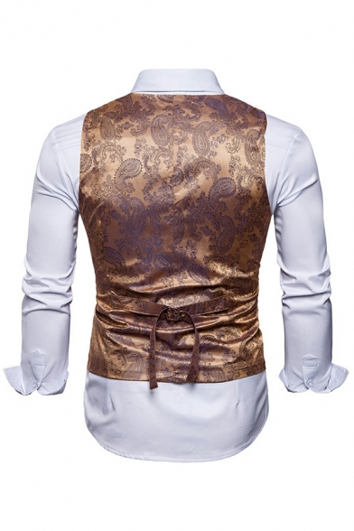 Men Modern Suit Vest Gold Stamping V-Neck Double Breasted Suit Vest