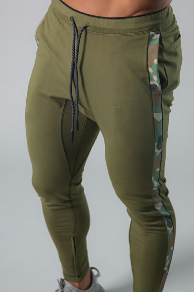 Men Retro Pants Contrast Camo Print Elastic Waist Ankle Length Pants
