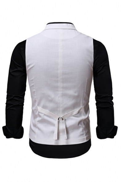 Men Unique Suit Vest Solid Color Lapel Collar Single Breasted Suit Vest