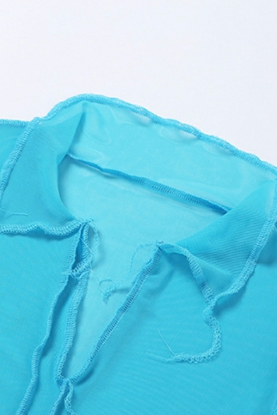 Modern Tee Shirt Plain Ripped Long Sleeves V-neck Split Front Tee Shirt for Women