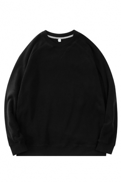 Simple Solid Sweatshirt Long Sleeve Crew Neck Oversized Pullover Sweatshirt for Men