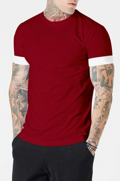 Classic Tee Shirt Contrast Trim Crew Neck Short Sleeve Slim Fit T-Shirt for Men