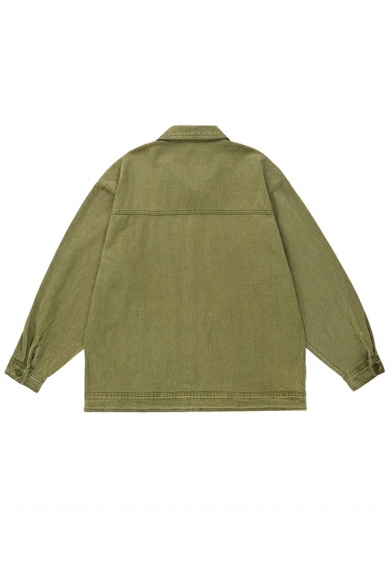 Boys Edgy Jacket Contrast Color Pocket Spread Collar Oversized Button Placket Denim Coat