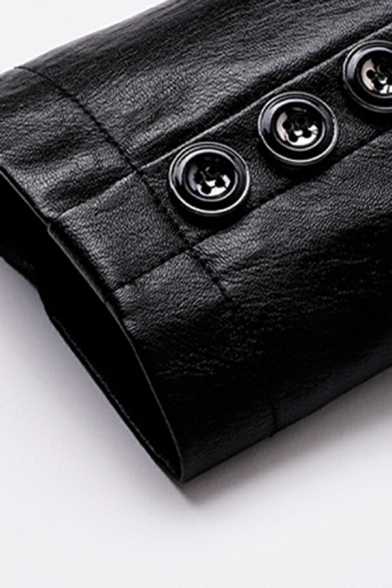 Men Fashionable Leather Jacket Plain Lapel Collar Button up Leather Jacket