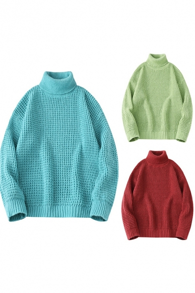 Popular Sweater Solid Color High Neck Ribbed Trim Sweater for Men