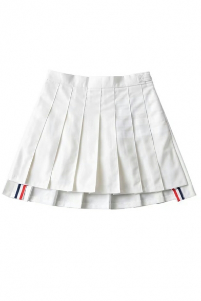 Summer Style Women's Skirts Contrast Stripe High Elasticated Waist Mini Pleated Skirts