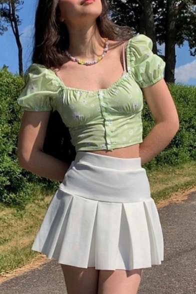Trendy Skirt Plain Elastic Waist Pleated Mini Skirt for Women