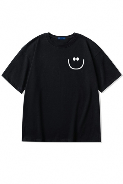 Athletic Tee Top Smile Pattern Crew Collar Short-sleeved Oversized Tee Shirt for Men