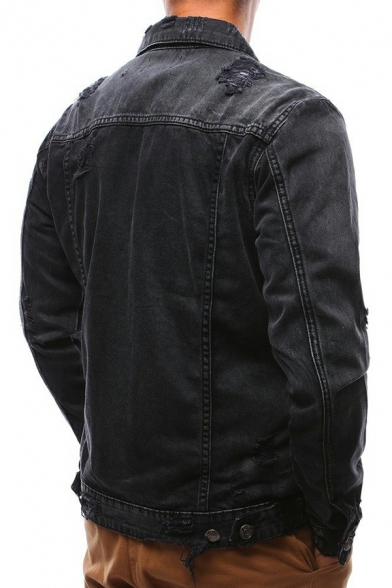 Freestyle Men Jacket Solid Color Long Sleeve Turn-down Collar Button Placket Denim Jacket