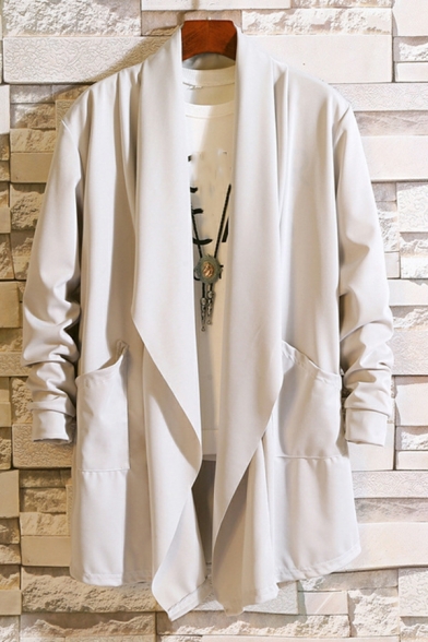 Modern Trench Coat Plain Shawl Collar Open Front Trench Coat for Men