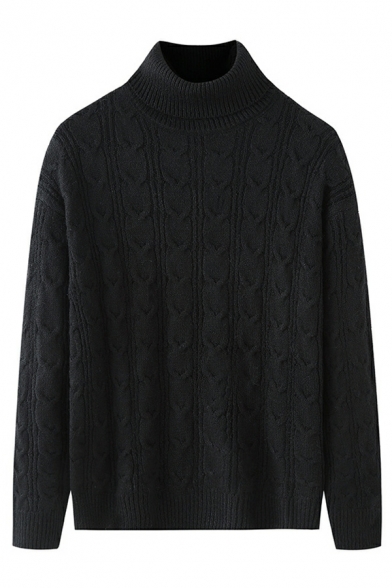 Fancy Sweater Cable Knit Printed High Collar Ribbed Trim Sweater for Men