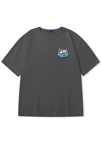 Guy's Casual T-shirt Cartoon Printed Short Sleeves Baggy Crew Collar Tee Shirt