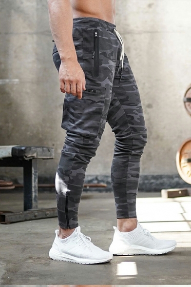 Men Cool Pants Camo Pattern Front Pocket Elastic Waist Long Pants