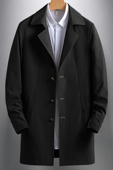 Elegant Coat Plain Front Pocket Lapel Collar Loose Long Sleeve Button Trench Coat for Boys
