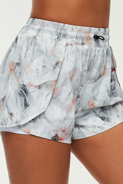 Girlish Women Shorts Ink Splash Print Irregular Split Elastic Mid Waist Shorts