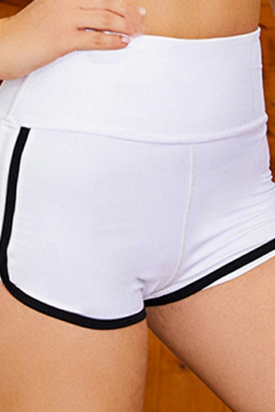 Modern Women Shorts Contrast Stripe Elastic High Waist Ribbons Gym Shorts