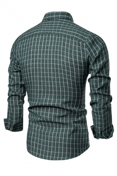 Fancy Shirt Plaid Pattern Long Sleeves Turn-down Collar Skinny Button down Shirt for Boys