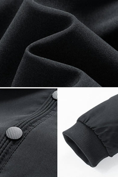 Modern Guys Jacket Solid Pocket Long Sleeve Stand Collar Regular Single Breasted Jacket