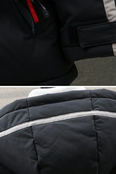 Popular Men Coat Stripe Pattern Hooded Relaxed Long-sleeved Pocket Parka Coat