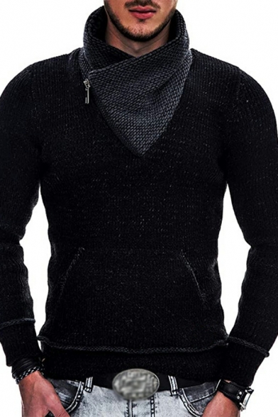 Popular Men Sweater Contrast Color High Neck Long Sleeve Slim Fit Pullover Sweater