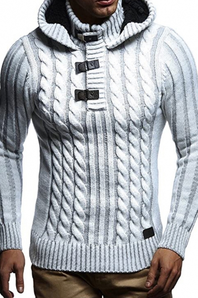 Turtleneck Hooded Sweater Men's Winter Long Sleeve Thick Knit Pullover Sweater