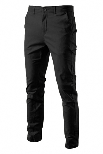 Casual Straight Pants Men Zip-fly Closure Business Cotton Breathable Trousers