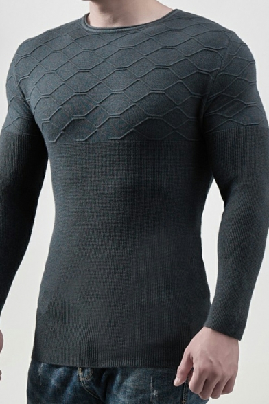 Causal Men Sweater Geometric Printed Long Sleeves Crew Neck Skinny Pullover Sweater