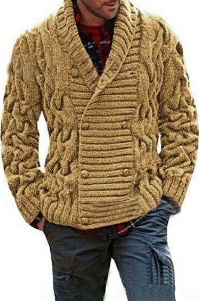 Fashionable Cardigan Solid Shawl Collar Long Sleeves Double Breasted Cardigan for Men