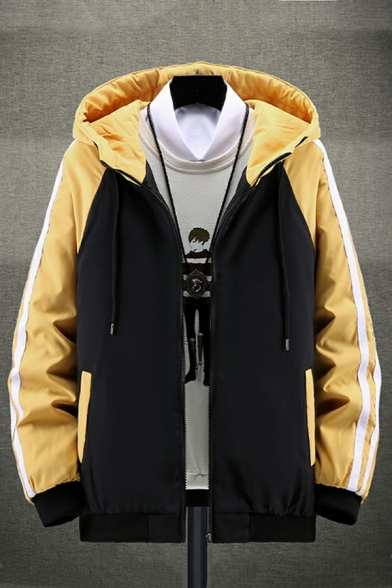 Fashionable Down Coat Color Block Hooded Brushed Full Zip Down Coat for Men
